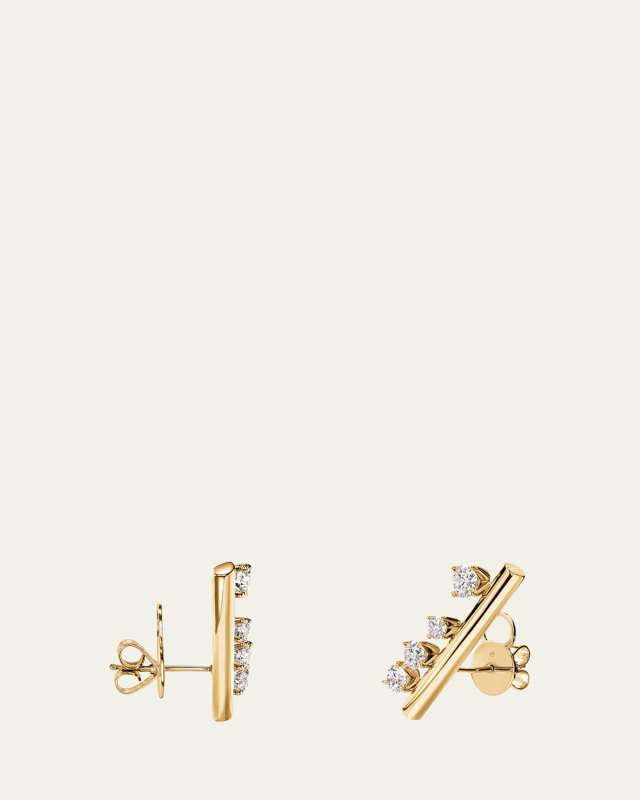 18K Yellow Gold Barre Floating Diamond Climber Earrings